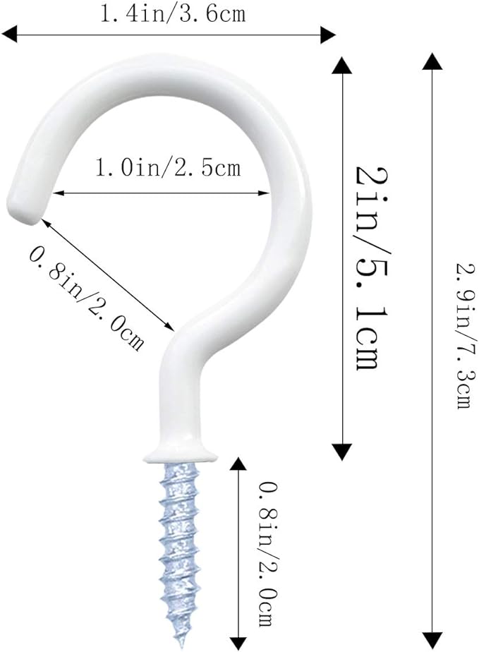 12 Pack Vinyl Coated Ceiling Hooks, Screw-in Mug Hooks - Image 3