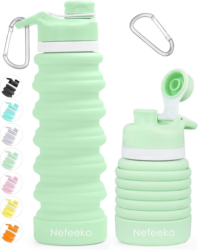 Nefeeko Collapsible Water Bottle, 26oz Silicone Foldable Water Bottles by Nefeeko