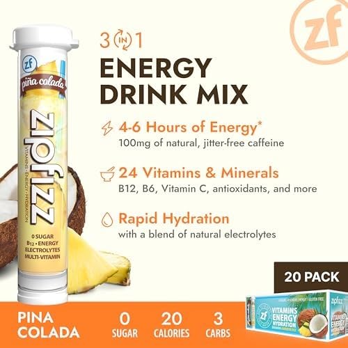 Zipfizz Daily Energy Drink Powder, Pina Colada, 20 Pack | 3-in-1 Sustained - Image 4