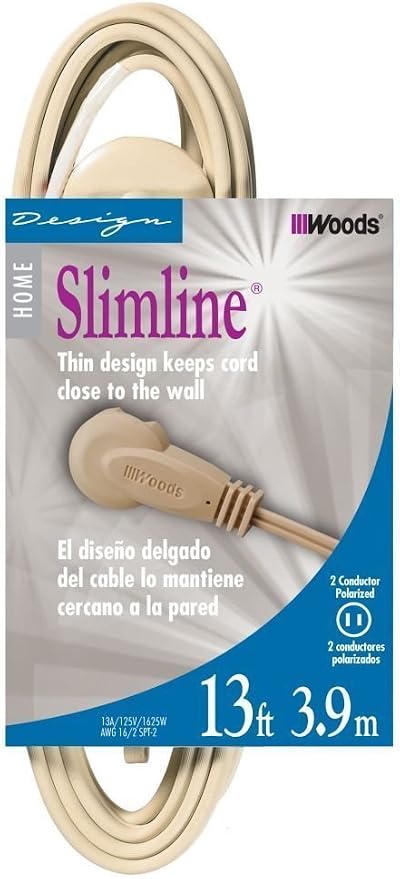 Woods Slimline 16/2 Flat Plug Extension Cord by Woods