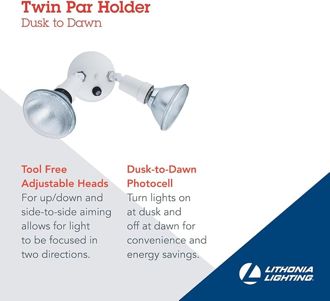 Lithonia Lighting Adjustable Dusk Dawn Security Light, Twin Par Outdoor Flood - Image 2