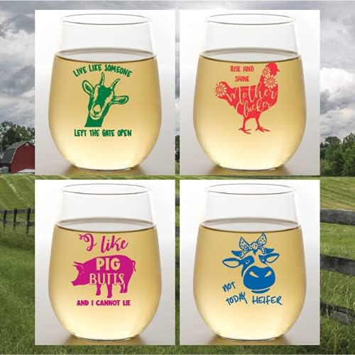 Wine-Oh! Set of 4 Shatterproof Designer 16 oz Plastic Wine Glasses MADE in the by Unknown