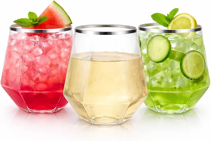 Oojami 40 Pack 12 oz Diamond Stemless Plastic Wine Glasses, Shatterproof by Oojami