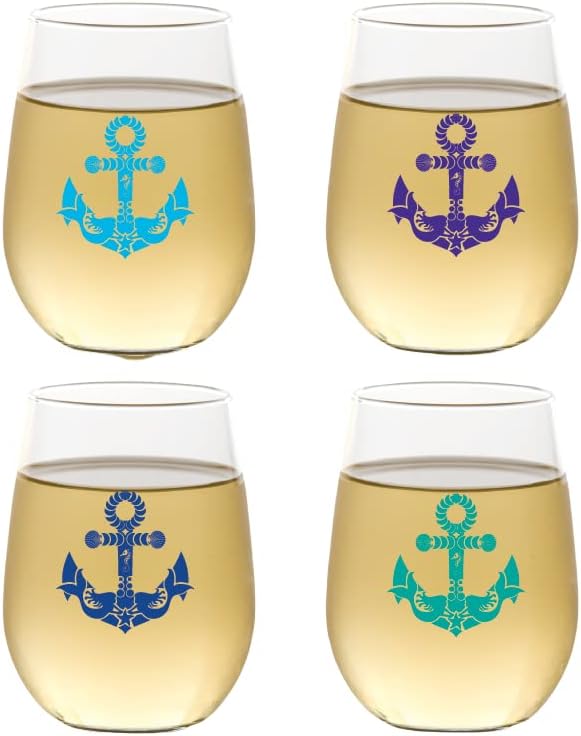 Set of 4 Shatterproof Designer 16 oz Plastic Wine Glasses MADE in the USA by Unknown
