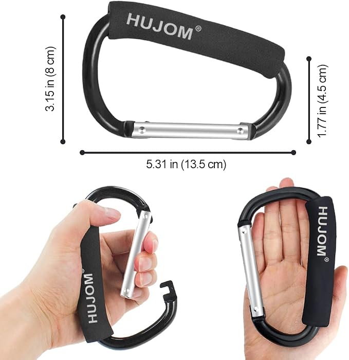 Stroller Hooks 2 Pcs Large Carabiner Clips - Image 3