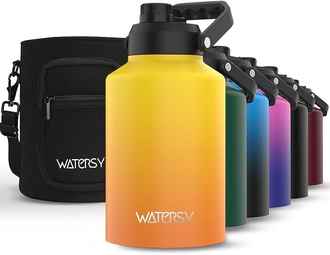 WATERSY 1 Gallon Water Bottle Insulated, BPA Free&Leak Proof, 128oz Stainless by Watersy