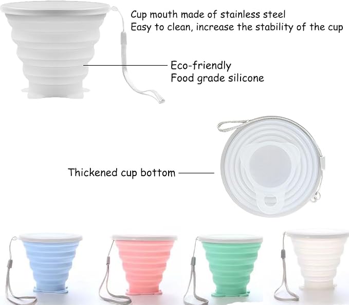 Silicone Collapsible Cups for Camping Travel, Small Portable Backpacking - Image 3