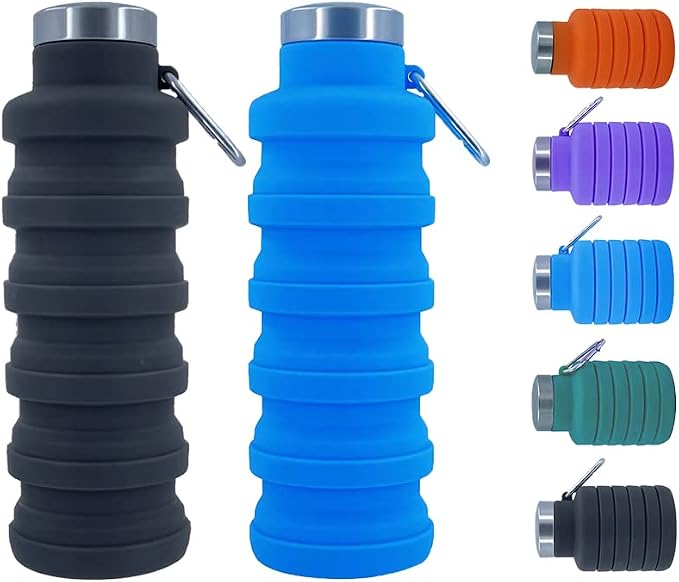 Collapsible Water Bottles，2 pack BPA Free Travel Silicone Water Bottle by Ummigi