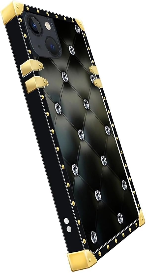 Compatible with iPhone 14 Case, Shiny Black Sofa Crystal Luxury Golden - Image 4