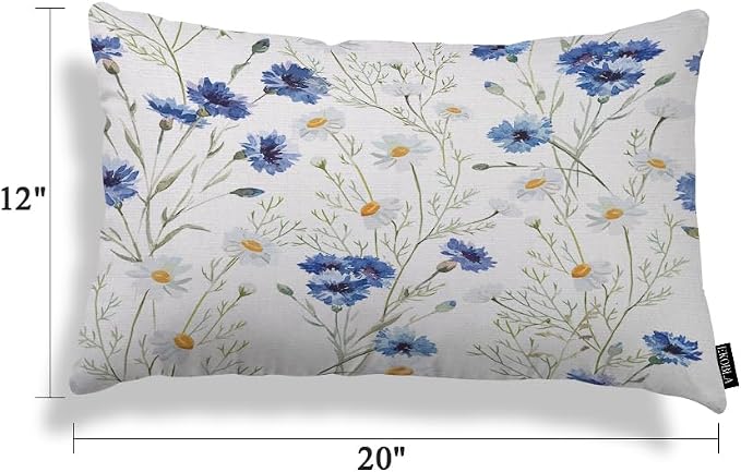 EKOBLA Watercolor Flowers Decorative Pillow Case Throw Pillow Covers Blue - Image 5
