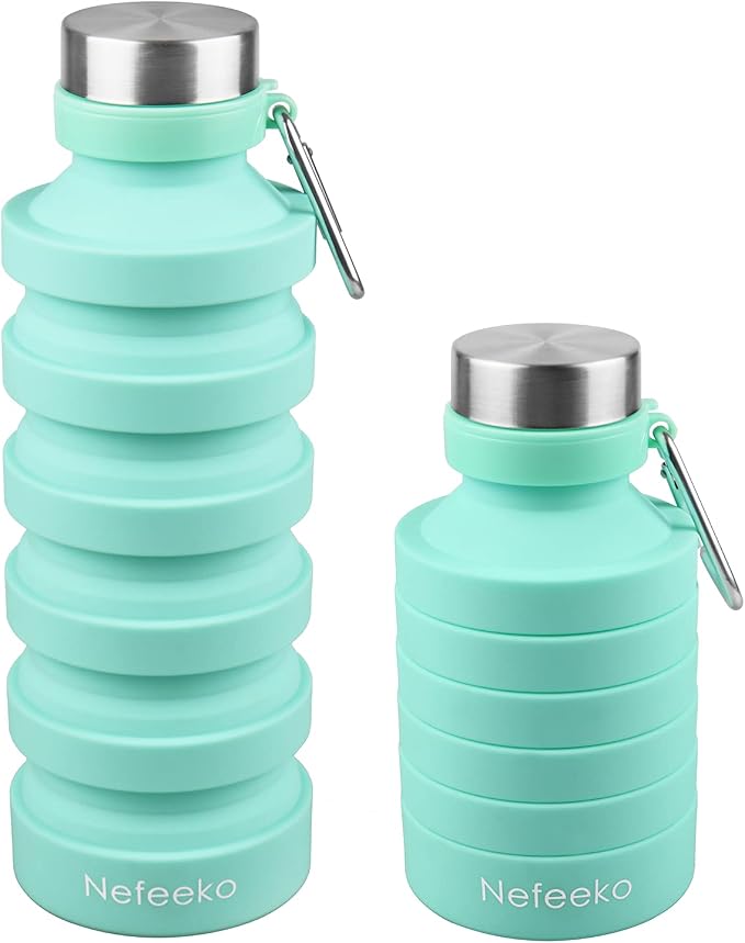 Nefeeko Collapsible Water Bottle, Reuseable BPA Free Silicone Foldable Water by Nefeeko
