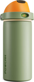 POWCAN 18 oz Metal Sports Water Bottle: 2-in-1 Push-Button Spout & Quick-Flip by POWCAN