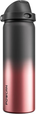 POWCAN 32 oz Stainless Steel Water Bottle: 2-in-1 Push-Button Spout & by POWCAN