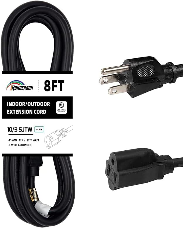 Indoor Outdoor Extension Cord Weatherproof, UL Certified, 10 Gauge 8FT Black 3 by HONDERSON