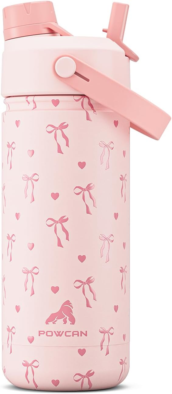 18 oz Insulated Water Bottle for Teens Girls: 2-in-1 Straw Spout Lid, Easy Carry by POWCAN