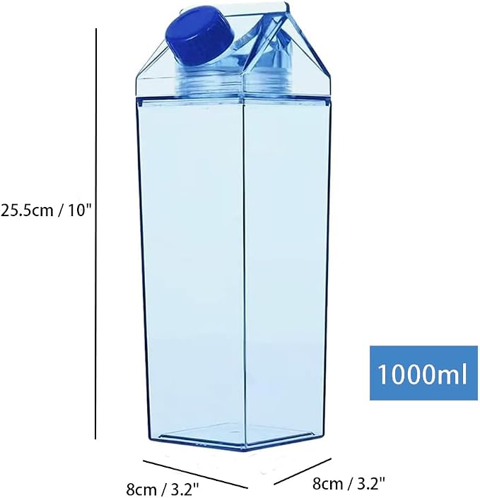 Jinberry 1000ml/34oz Cute Leakproof Clear Milk Carton Water Bottle Portable - Image 2