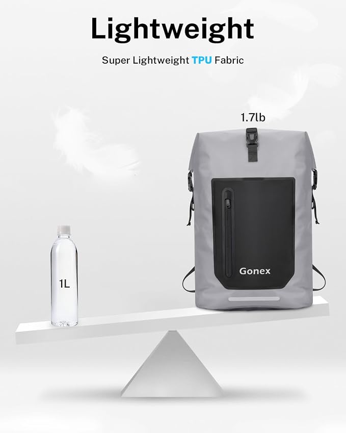 Gonex Ultralight Waterproof TPU Backpack, 35L Roll Top Dry Bag - Image 3