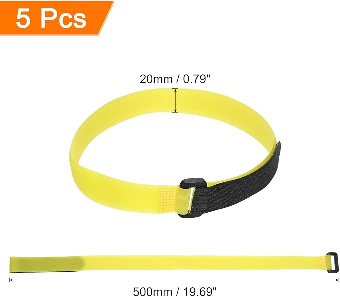 MECCANIXITY 5Pcs Reusable Battery Tie Down Straps, 0.8x20" Yellow Nylon - Image 2