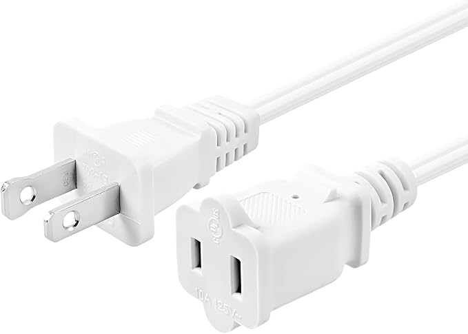 Short Extension Cord 3 Ft, 2-Prong Extension Cord, NEMA 1-15P to 1-15R Thin by Yeatel