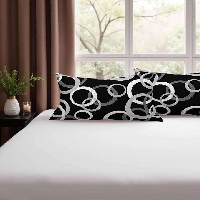 Abstract Geometric Circle 12 X 20 Pillow Covers Black White Decor Artwork Set - Image 9