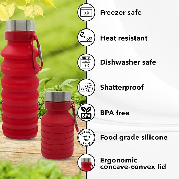 Gadgetime USA Collapsible Water Bottle Reusable, BPA Free, Foldable Portable & - Image 2