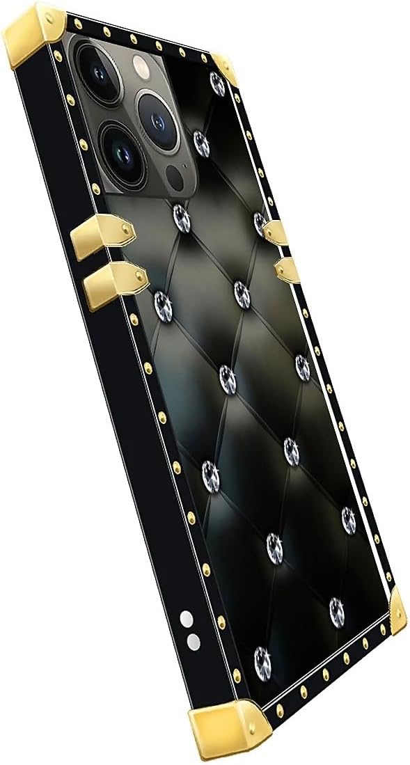Compatible with iPhone 14 Pro Case, Shiny Black Sofa Crystal Luxury Golden - Image 4