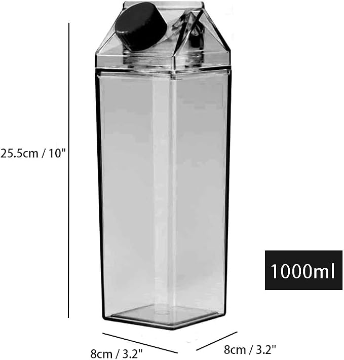 Jinberry 1000ml/34oz Cute Leakproof Clear Milk Carton Water Bottle Portable - Image 3