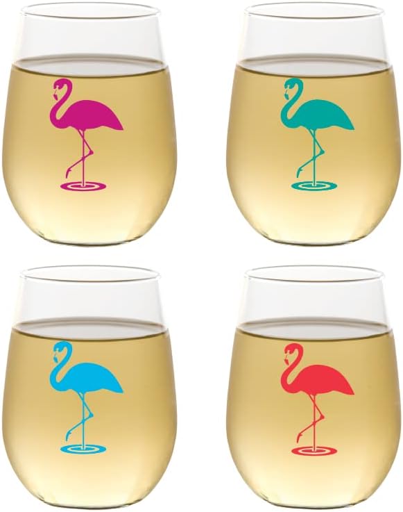 Wine-Oh! Set of 4 Shatterproof Designer 16 oz Plastic Wine Glasses MADE in the by Unknown