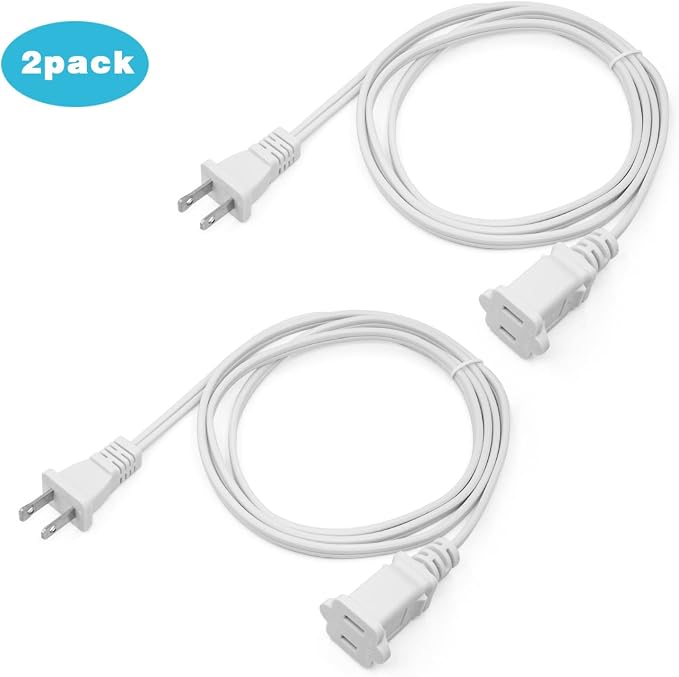 Short Extension Cord 3 Ft，2Pack Flat Plug Extension Cord 2 Prong, US - Image 2