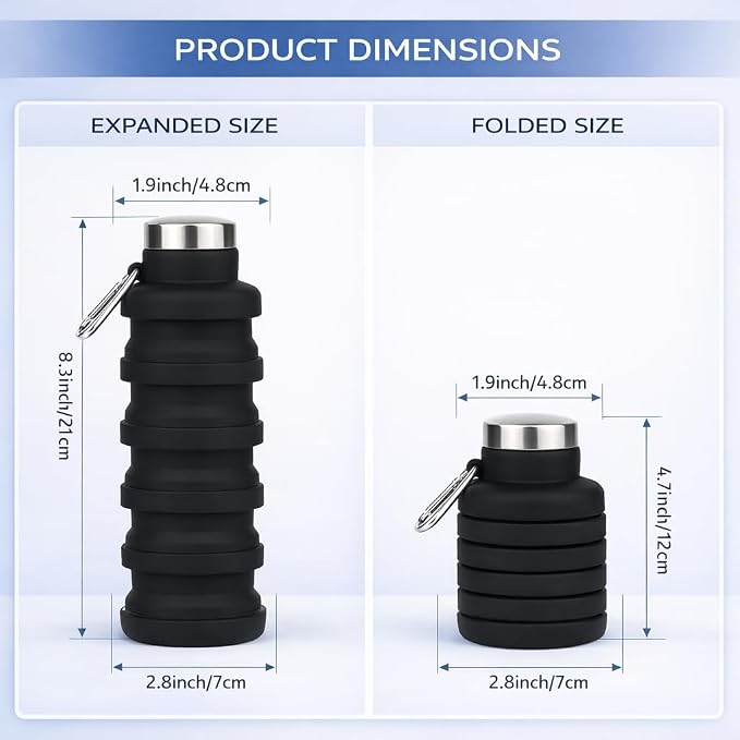Collapsible Water Bottles, 16oz Capacity Portable Reusable Silicone Water Bottle - Image 2