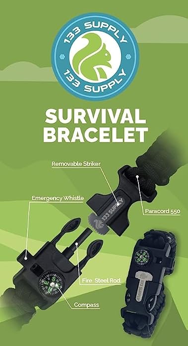 Paracord Bracelet Compass Hiking Survival Kit Emergency Whistle Fire Starter - Image 8