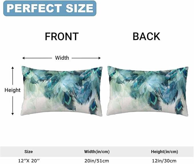 Peacock Feather 12 X 20 Pillow Covers Watercolor Gradient Blue Soft Halo Green - Image 2