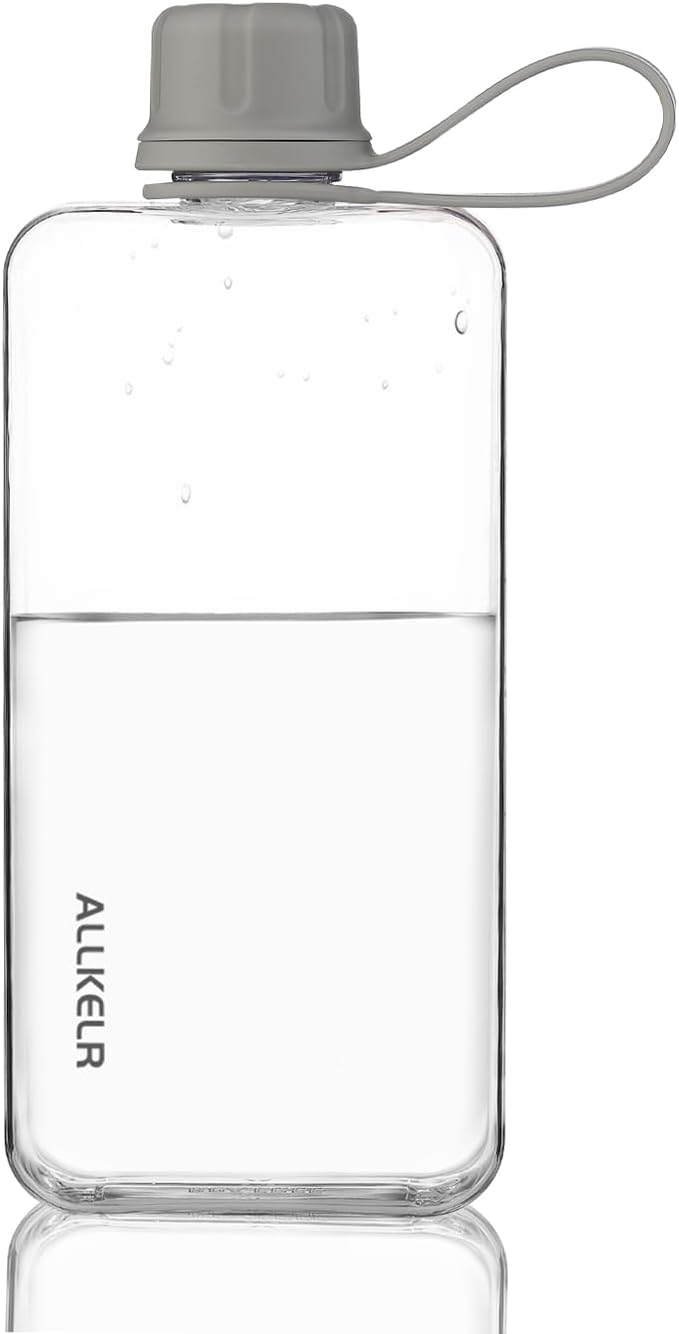 Portable Flat Water Bottle, BPA Free Reusable Tritan Plastic Travel Water by ALLKELR