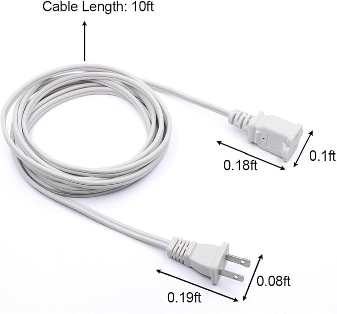 10FT 2 Prong Indoor Extension Cord, Thin White Extension Cords Male/Female - Image 7