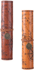 Cabilock Roll up Pencil Case Vintage Map Pu Leather Pencil Pouch Organizer by cabilock