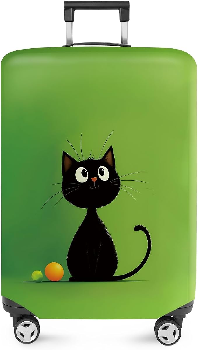 ANNA QUEEN Cute Black Cat Luggage Cover, Minimal Cartoon Suitcase Cover by ANNAQUEEN