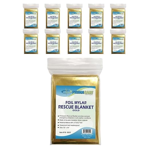 Primacare FB-6831 Emergency Mylar Thermal Blankets – 10 Pack, Waterproof - Image 2
