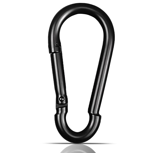 Black Carabiner, Heavy Duty Galvanized Steel Spring Snap Hook Carabiner Clips by High-PQ