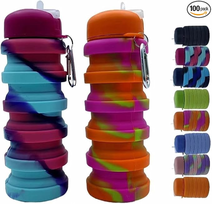 Collapsible Water Bottles 2 Pack 16oz, Travel Portable Sport Water Bottle by Dontinhu