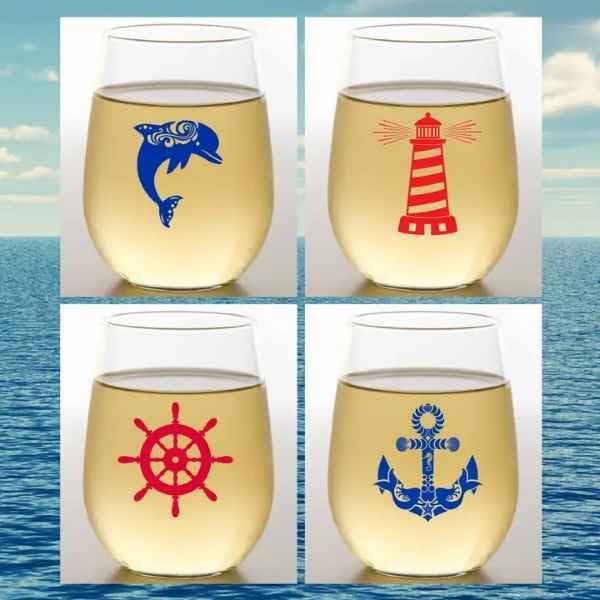Set of 4 Shatterproof Designer 16 oz Plastic Wine Glasses MADE in the USA by Unknown