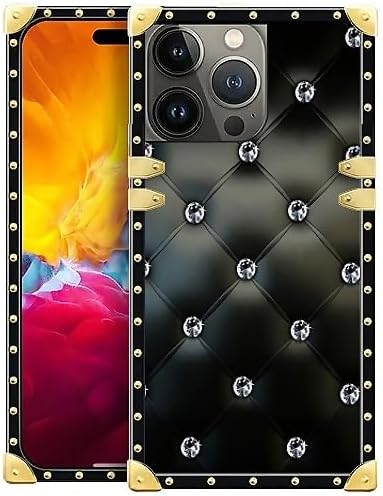 Compatible with iPhone 15 Pro Max Case, Shiny Black Sofa Crystal Luxury Golden by Unknown