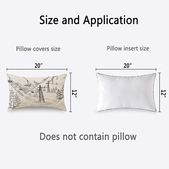 TKS MITLAN Mountain Ski Lift Pillow Cover 12x20 inch Sketch White Wintertime - Image 4