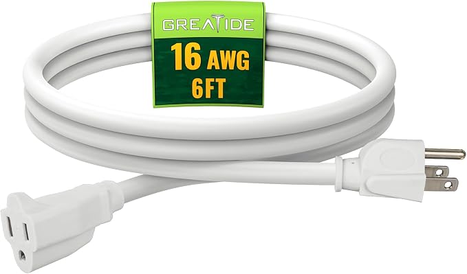 Indoor Outdoor Extension Cord 6 FT, 16/3 SJTW Weatherproof White Electrical by GREATIDE