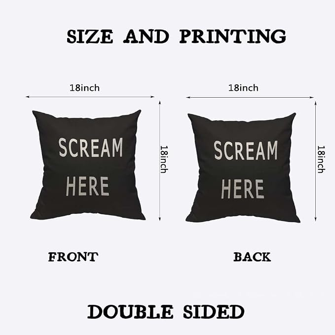 TKS MITLAN Scream Here Pillow Cover 18x18 inch Black White Phrase Pillows - Image 2
