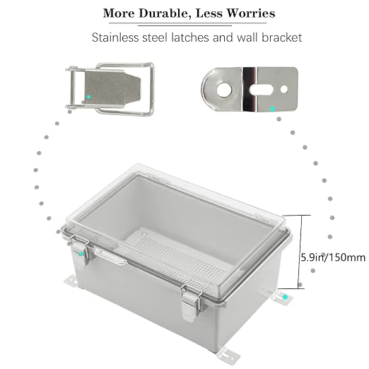 Zulkit Junction Box IP67 Waterproof Electrical Box Hinged Clear Cover Stainless - Image 2