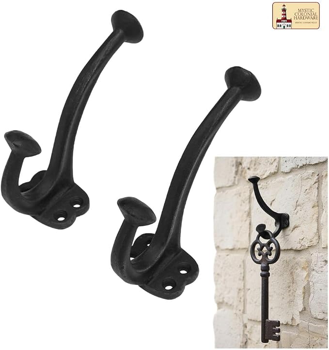 Mystic Colonial Rustic Medieval Cast Iron Wall Hooks | Vintage Black Finish - Image 6