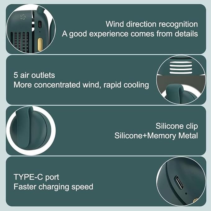 TFQXA1Z Portable Silent Clip On Bladeless Fan, Rechargeable Wearable Fan - Image 7