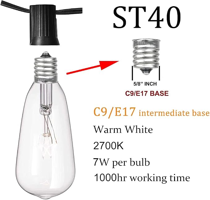 10Ft Outdoor String Lights Waterproof, Hanging Patio Lights - Image 2