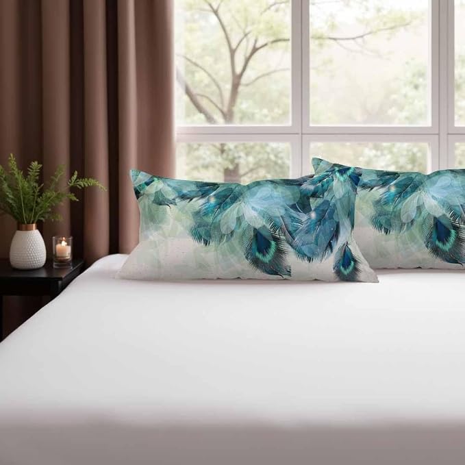 Peacock Feather 12 X 20 Pillow Covers Watercolor Gradient Blue Soft Halo Green - Image 9