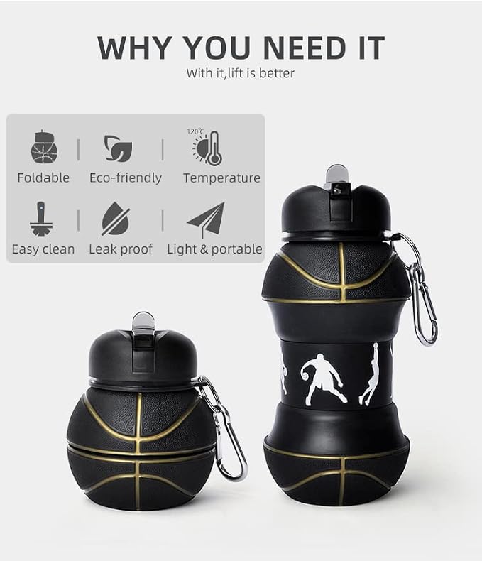 Louis Donné Silicone Collapsible Water Bottle, Toddler Water Bottle Black - Image 5